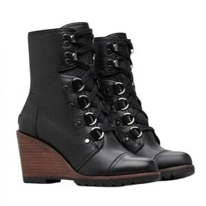 Sorel After Hours Leather Lace Up Wedge Winter Boots Womens 9